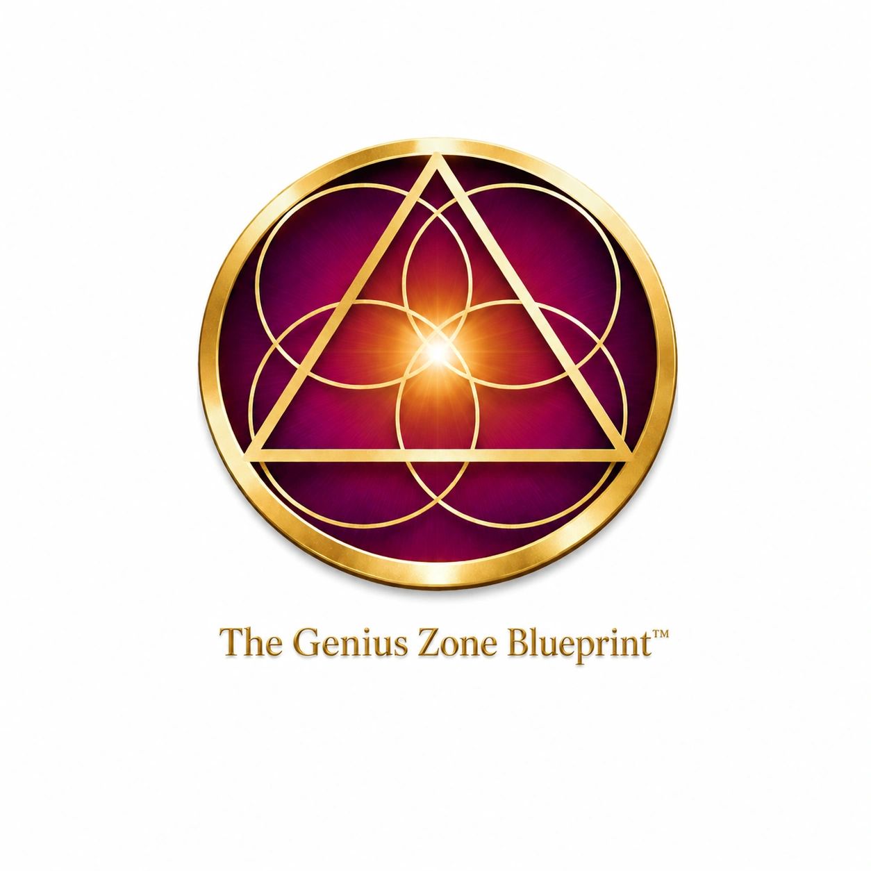 Golden geometric logo with a radiant center and text below.