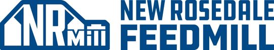 Logo of New Rosedale Feedmill with house and mill icons.