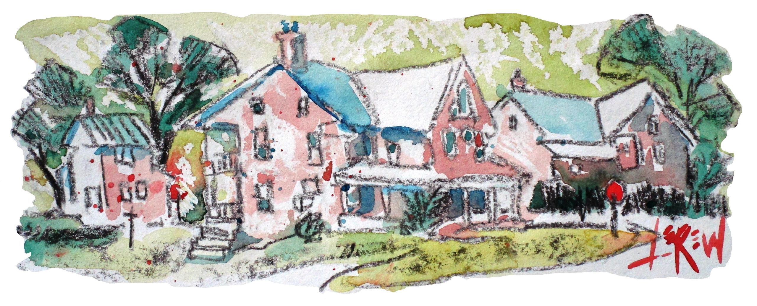 "Crayon House" Crayon Resist Landscape Painting, Dillsburg, Pennsylvania,  by LarryLerew.com