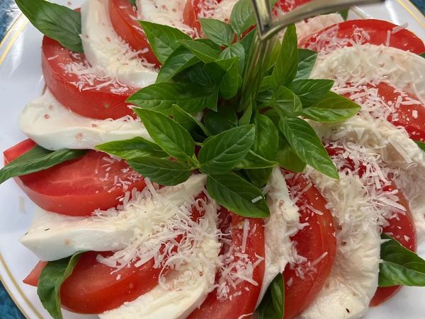 Mozzarella, tomato, and basil. 
Just drizzle with some balsamic and sprinkle some salts!