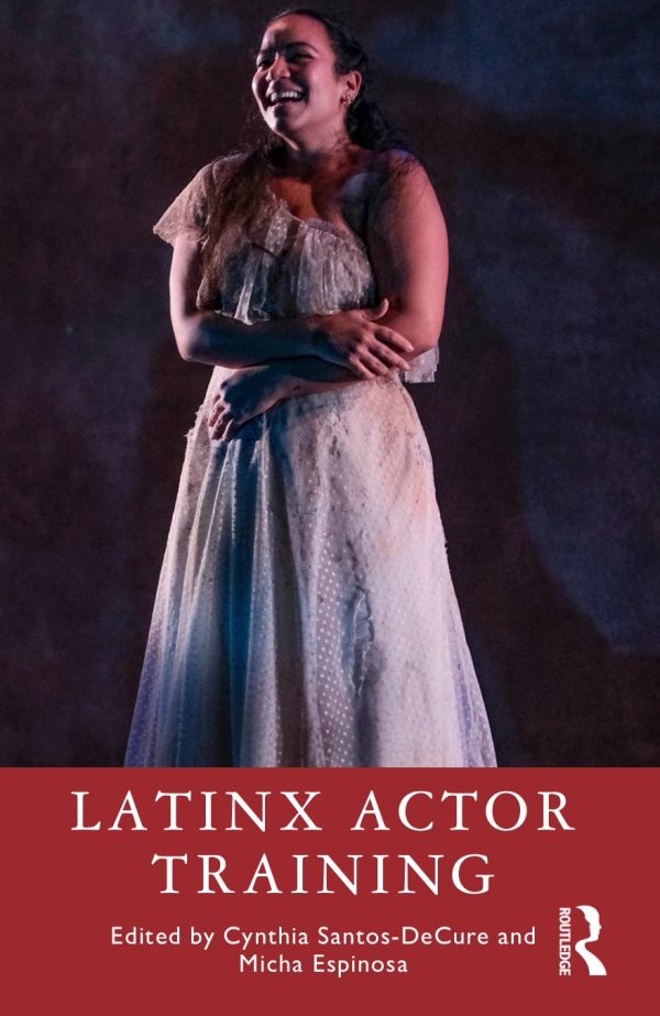 Latinx actor in training performing on stage.