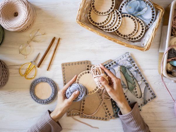 A woman making handmade gifts