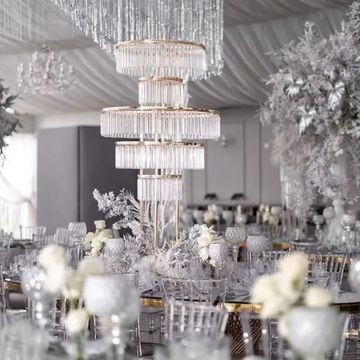 Elegant crystal-decorated banquet setup.