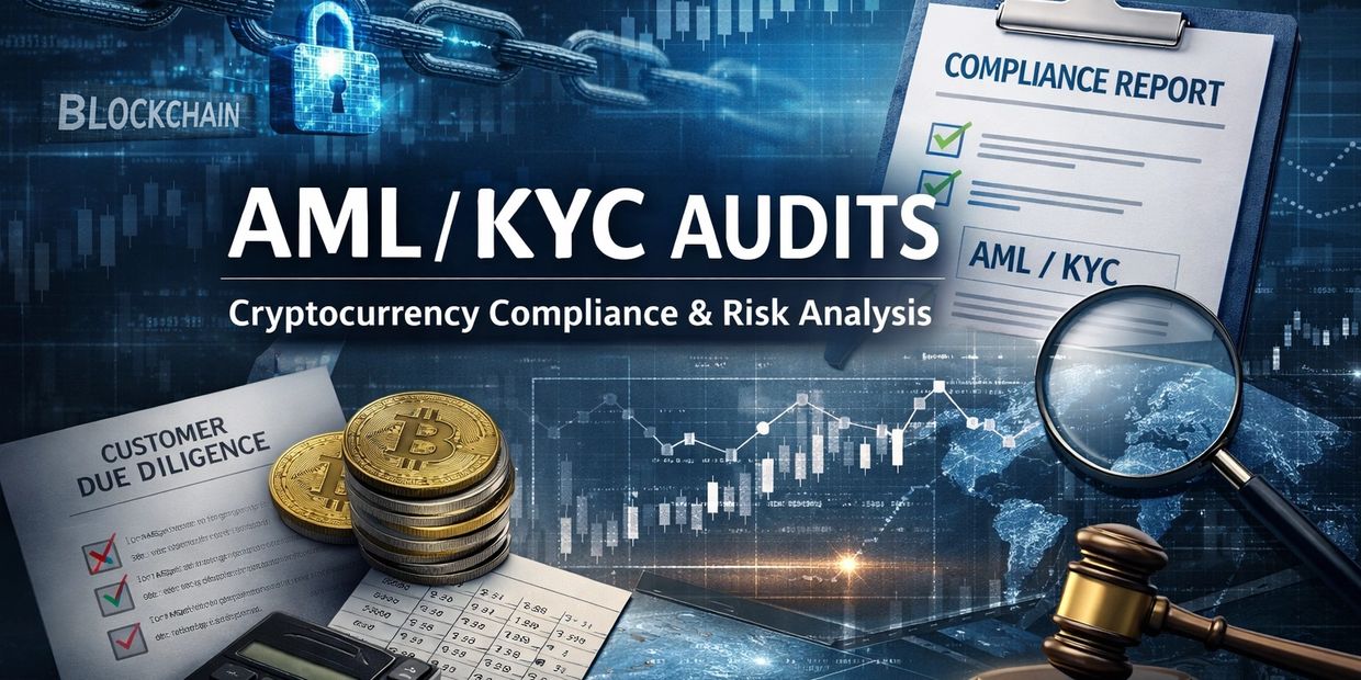 Cryptocurrency AML KYC audit image featuring blockchain forensics, digital asset tracing, compliance