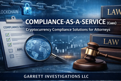 Cryptocurrency compliance image featuring blockchain forensics, AML/KYC audits, digital assets
