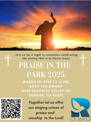 Flyer Praise in the Park, Sozo Fellowship, March 22, 2025