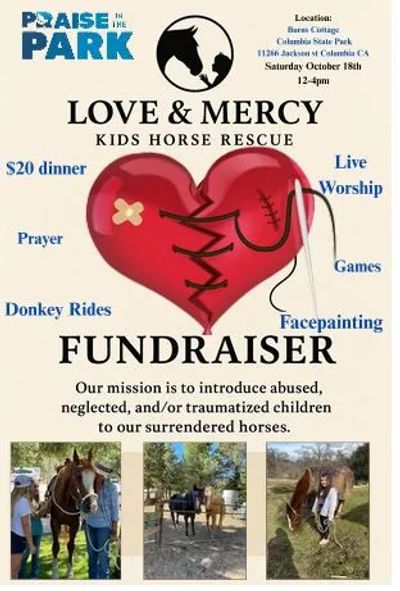 Praise in the Park Flyer, Love & Mercy Kids Horse Rescue Fundraiser