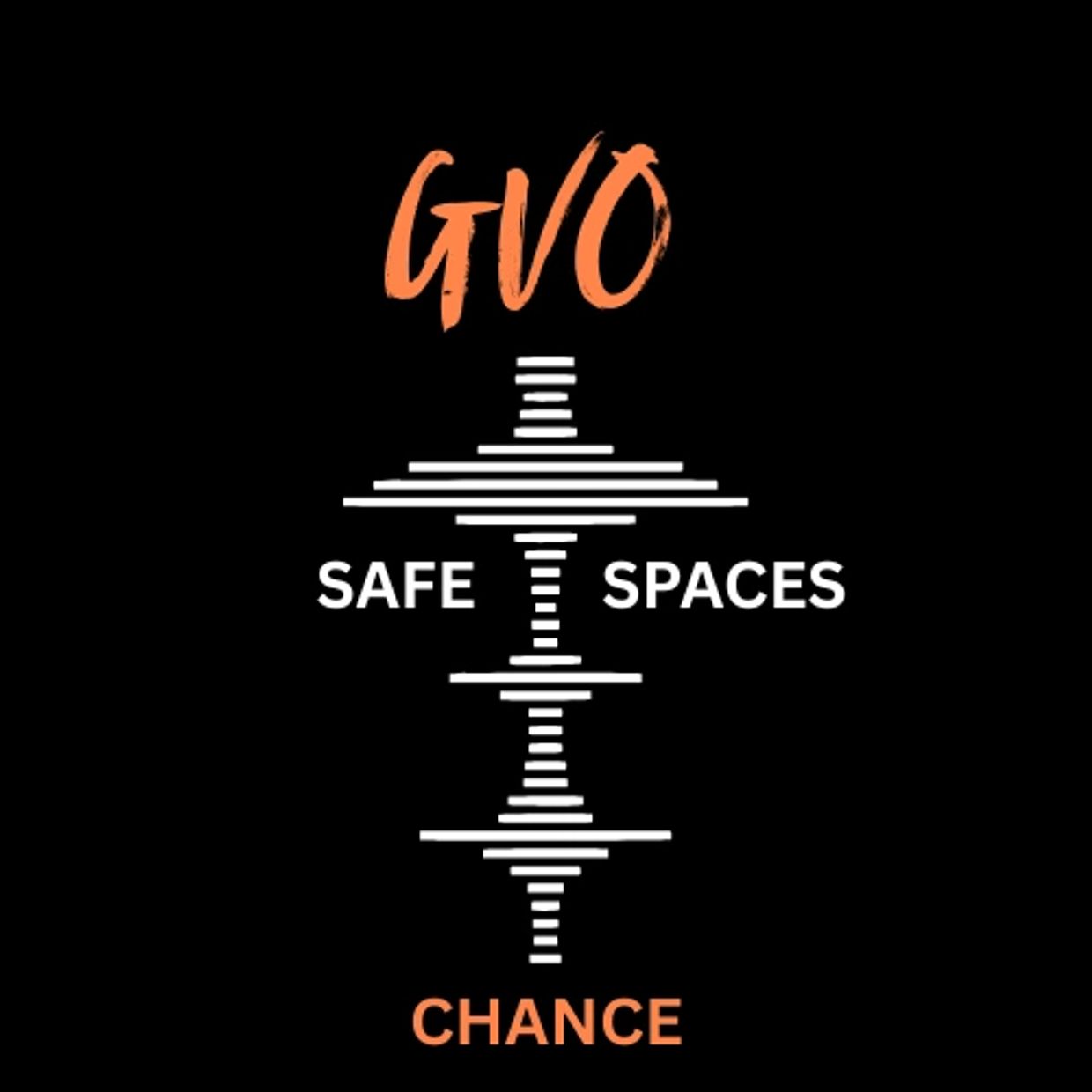 Logo with GVO, Safe Spaces, and Chance text with waveform design.