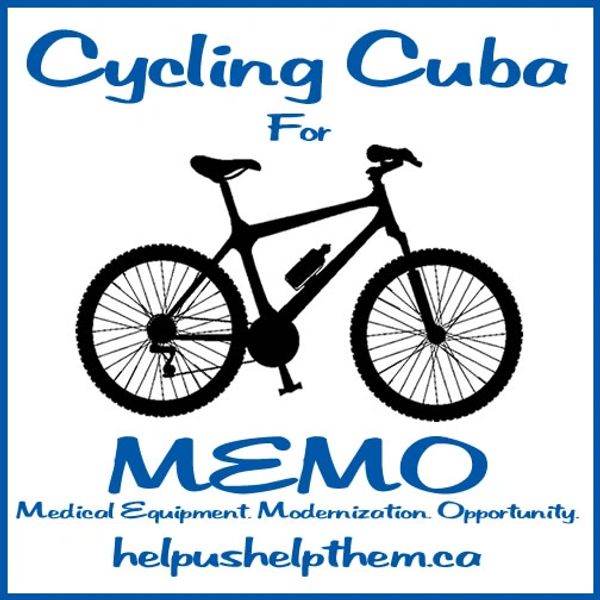 Cycling Cuba for MEMO charity with a bicycle image.