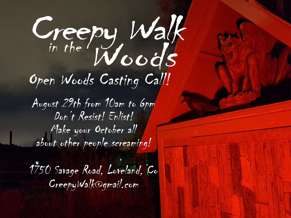 Creepy Walk in the Woods open casting call announcement.