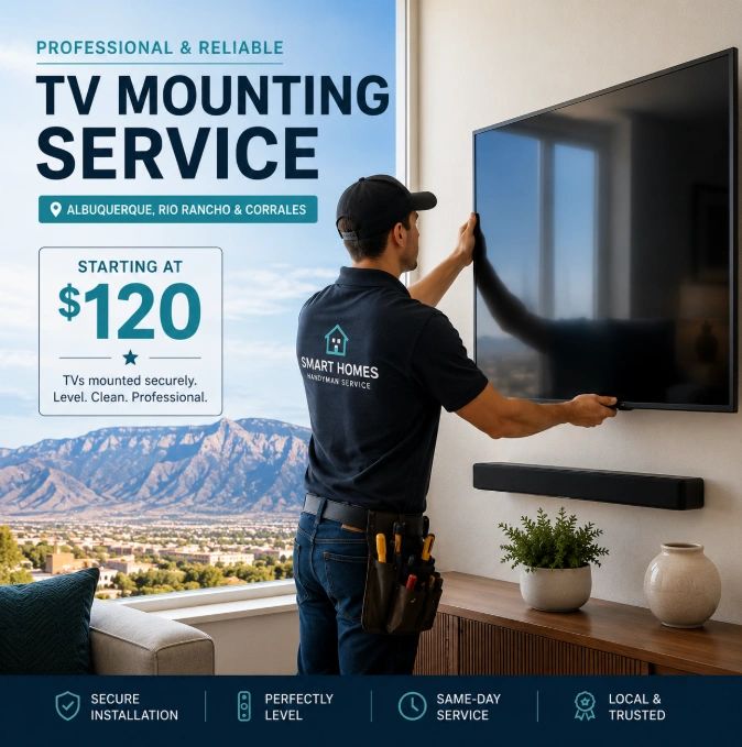 Professional TV mounting services starting at $120 throughout the Albuquerque metro area.