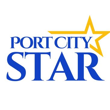 Logo of Port City Star with a yellow star and blue text.