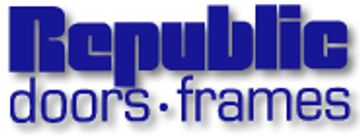 Logo of Republic Doors and Frames in blue text.