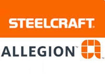 Logos of Steelcraft and Allegion displayed together on a white and orange background.