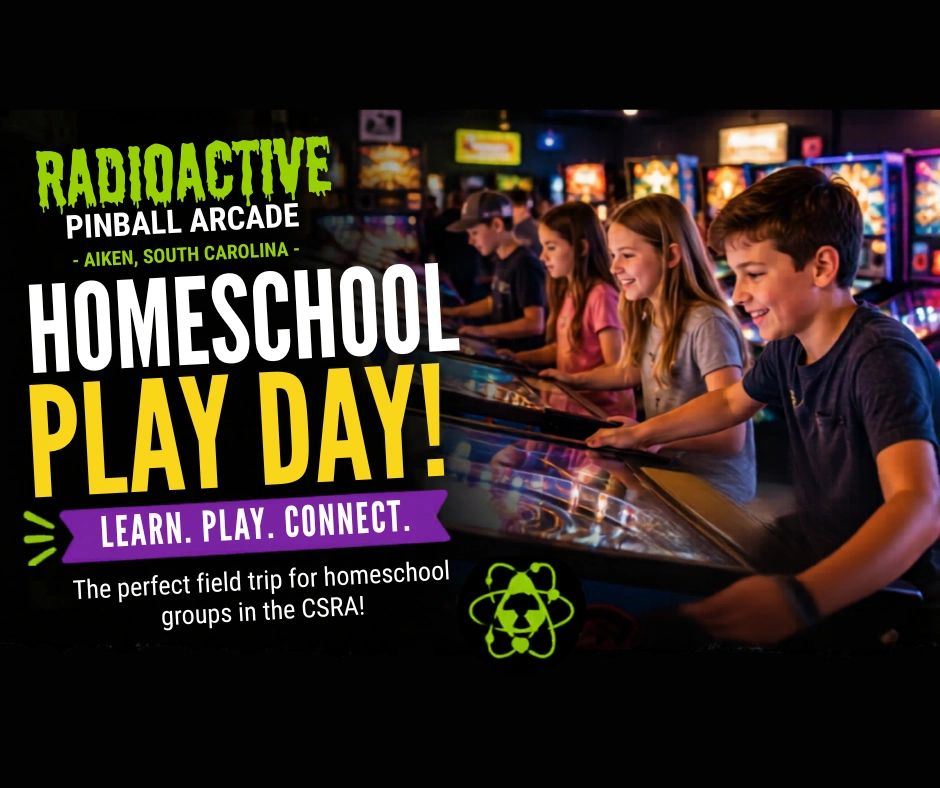 Kids enjoying homeschool play day at Radioactive Pinball Arcade in Aiken, SC.