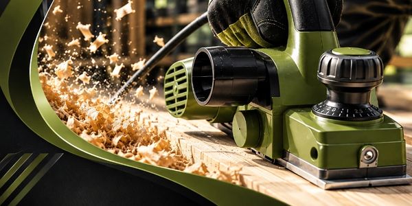 Electric planer tool on wooden surface.