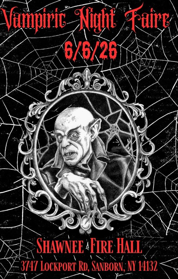 Vintage vampire-themed flyer for a night event at Shawnee Fire Hall.