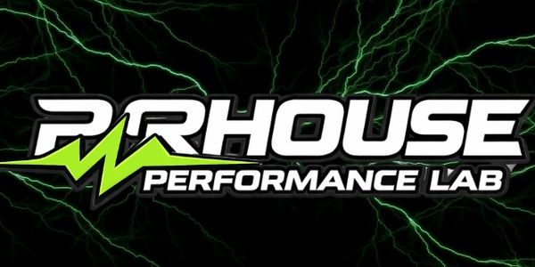 Logo for PR House Performance Lab with green lightning on black background.