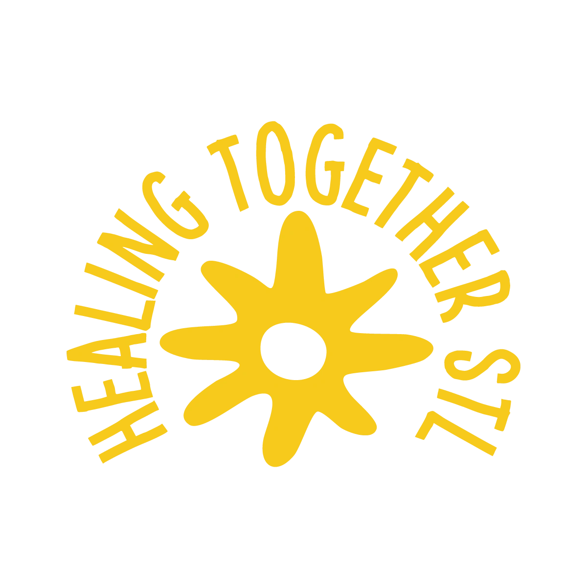 Yellow sun shape with "Healing Together STL" text in a semi-circle.