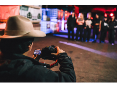 Professional photographer capturing dance team during MV Project shoot
