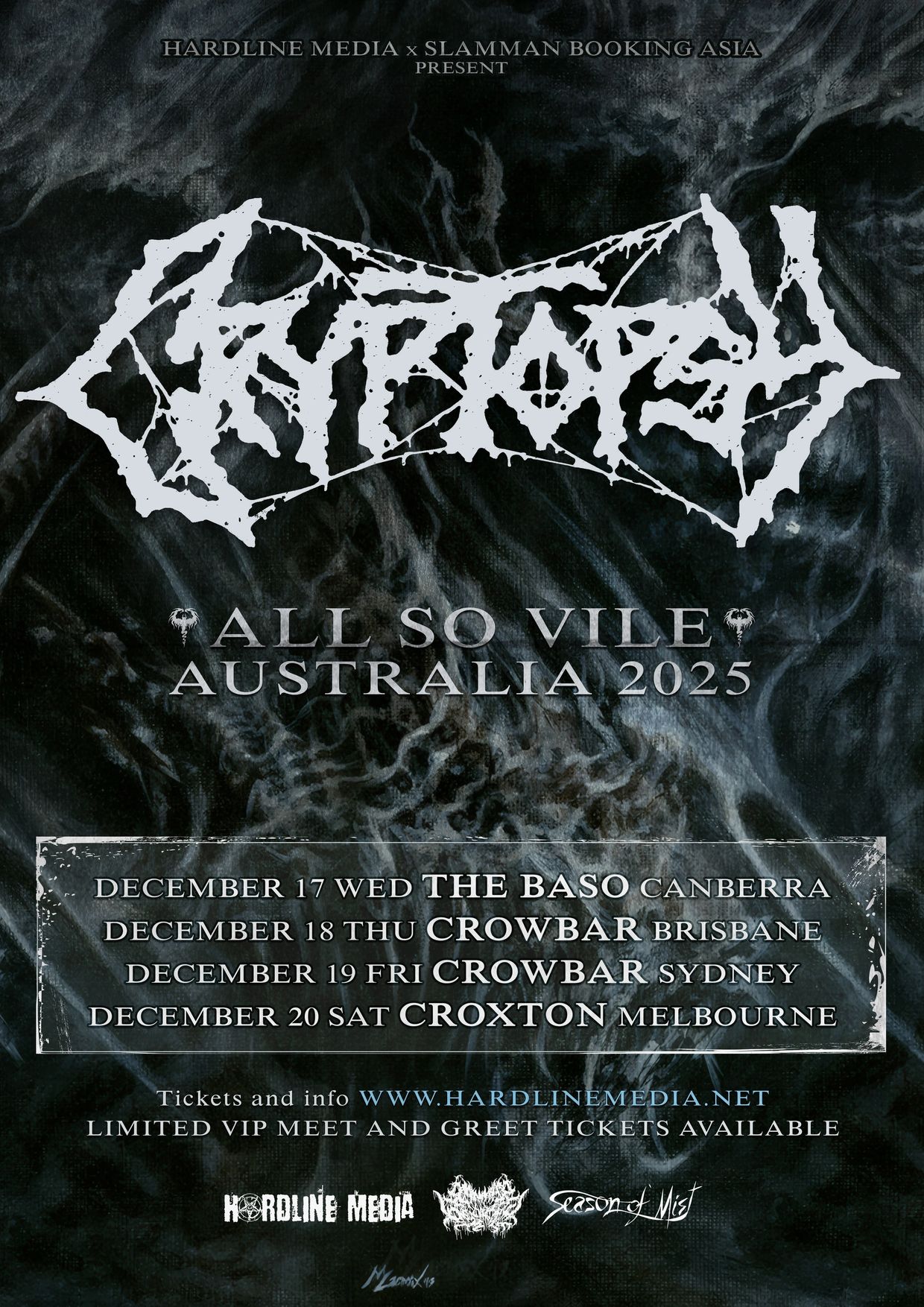 Cryptopsy Australia 2025 buy tickets Hardline Media