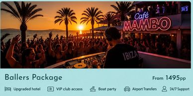 Sunset DJ party at Café Mambo with vibrant crowd and Ibiza vibes.