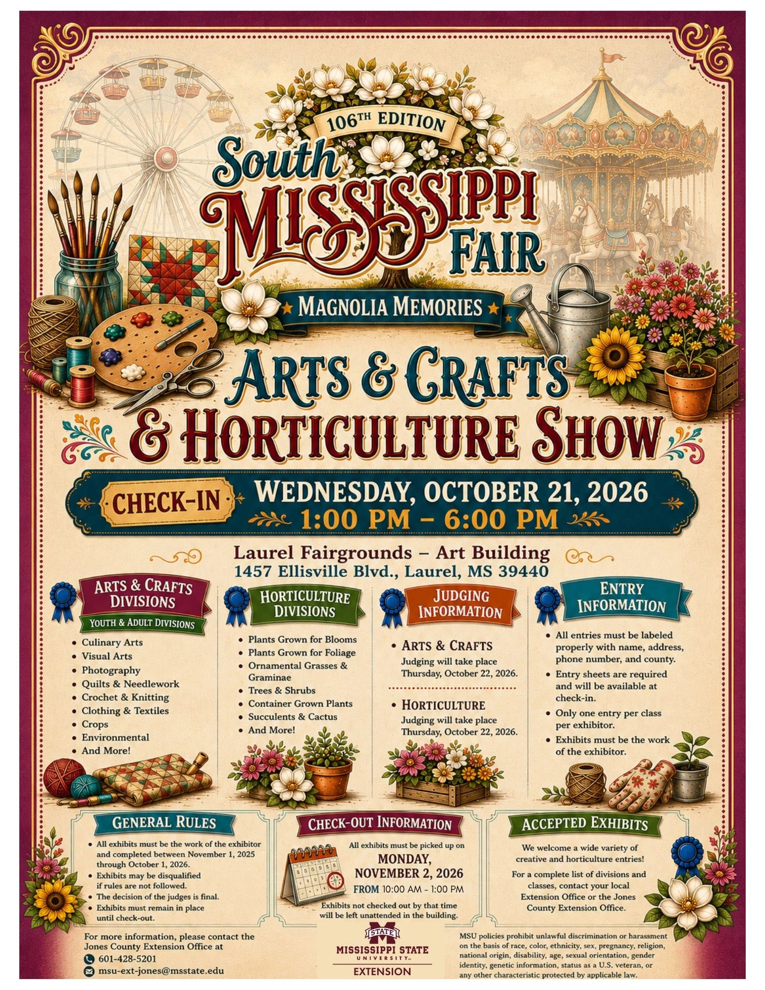 South Mississippi Fair Arts &amp; Crafts &amp; Horticulture Show poster for October 21, 2026.