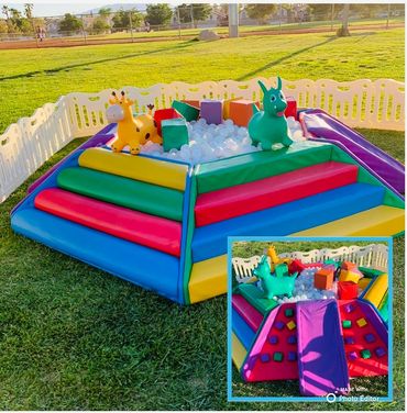 
Hexagon Play (10ft x 10ft)
$600 (Ball Pit (4x4) 2 Slides, 2 Rock Climbing Walls, 6 Soft Play Blocks