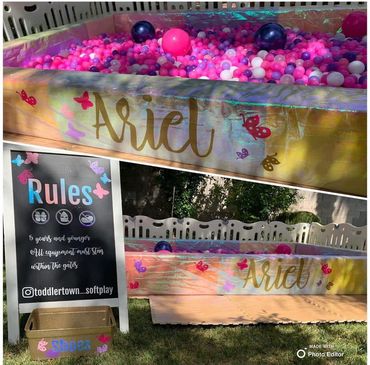 Ball Pit (10ft x 7ft)
$300 (Personalize name, Shoe Bin and Party Sign)