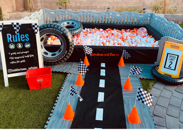 Customized Ball Pit (10ft x 7ft)
$350 (Personalize name, Shoe Bin, Party Sign and Props)