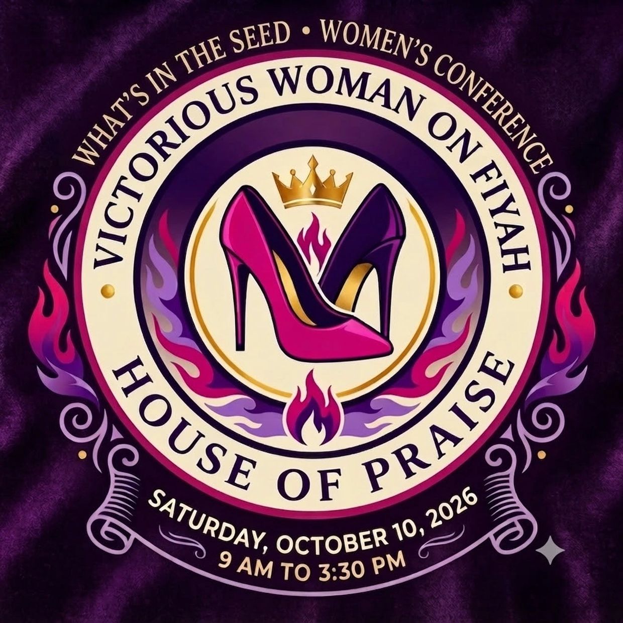 Women's conference logo with high heels and flames.