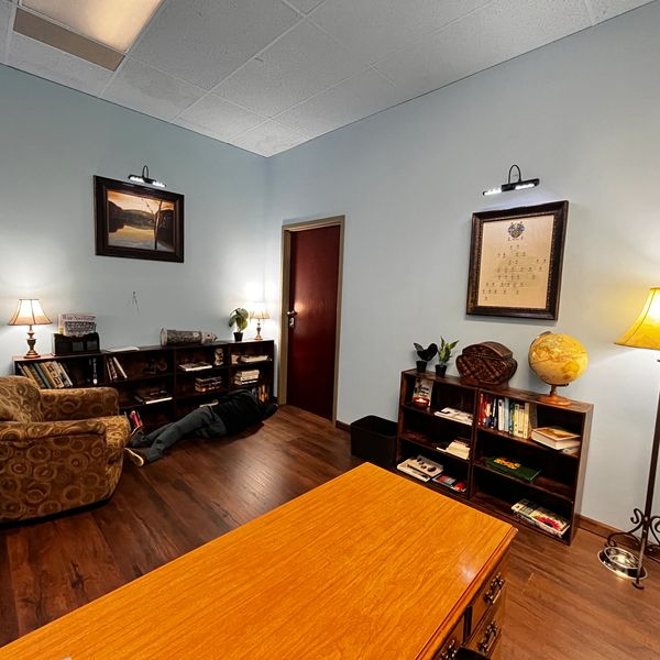 A personal office setting in the CSI escape room at No Esc Puzzle Collective in Shakopee Minnesota