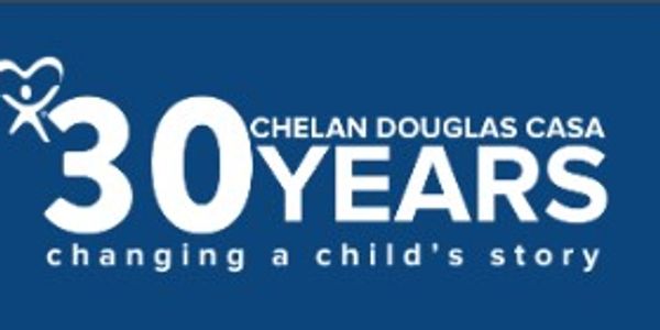Logo celebrating 30 years of Chelan Douglas CASA, helping children.