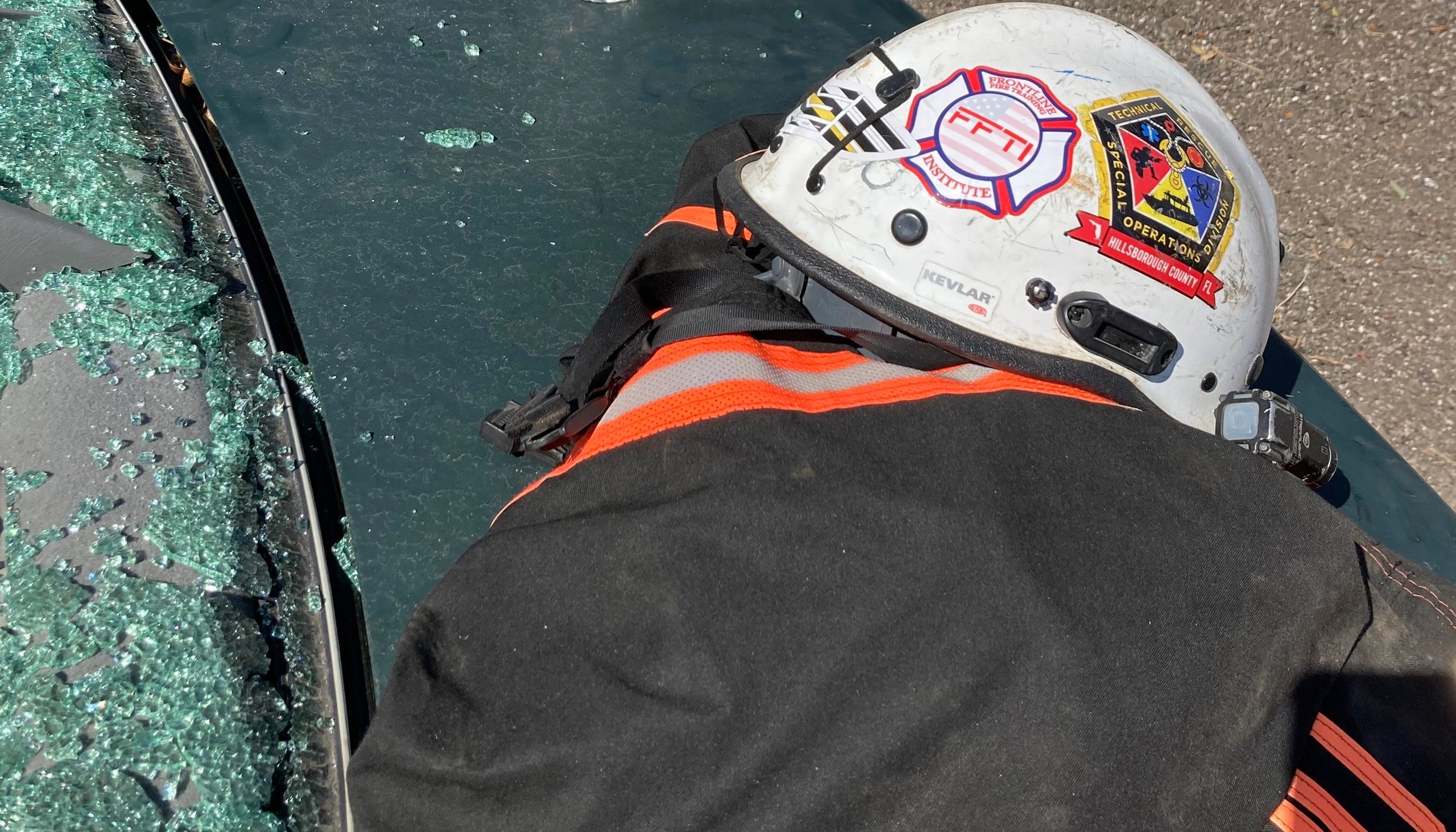 Special operations firefighter helmet with bunker coat