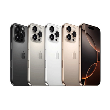 Five iPhones in different colors displayed in a row.