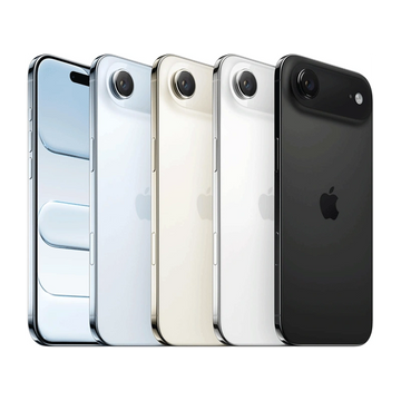 Five Apple iPhones displayed in different colors.