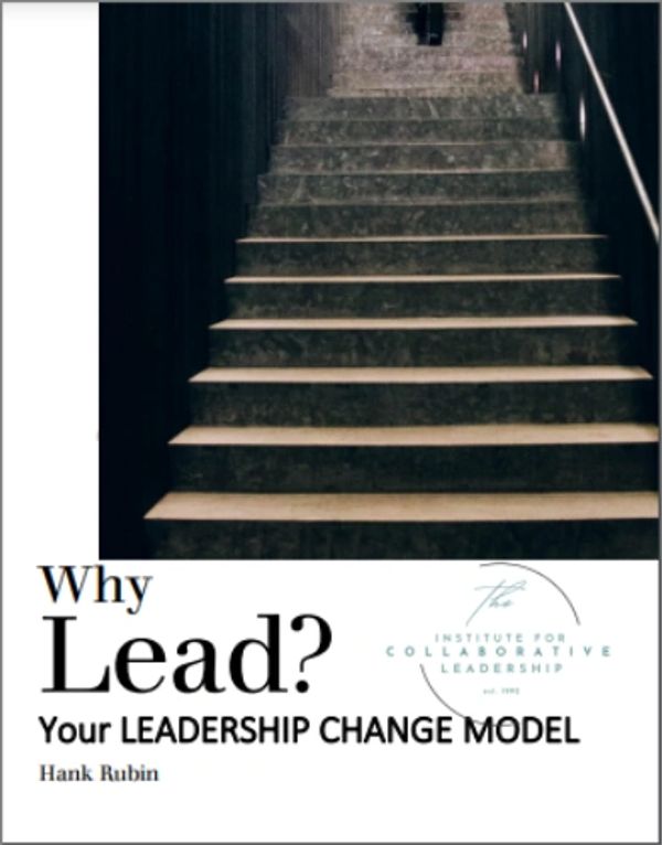 Cover of 'Why Lead?' leadership book by Hank Rubin with stairs image.