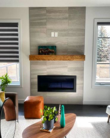 tile installation fireplace