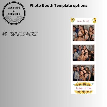 Photo booth template with sunflower theme and group photos.