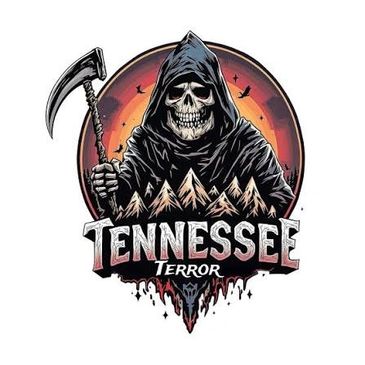 Grim reaper holding scythe with mountains and text Tennessee Terror.