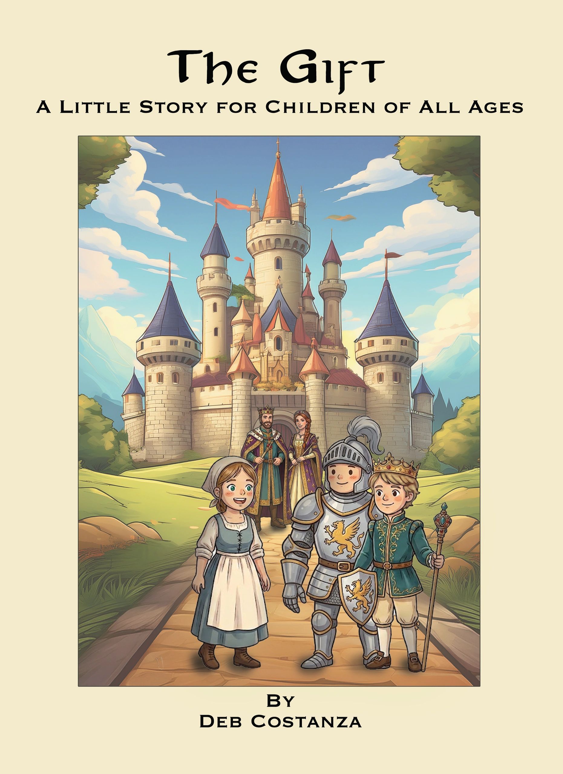 Children's book cover with castle and royal characters.