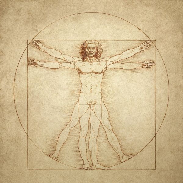 Leonardo da Vinci's Vitruvian Man drawing illustrating human proportions.