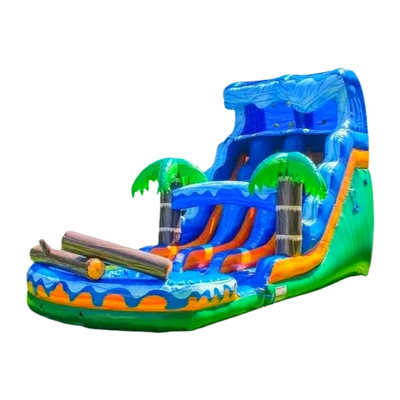 dual lane waterslide with a jungle theme