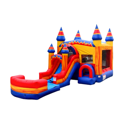 Red and yellow and blue Maui style bounce house combo