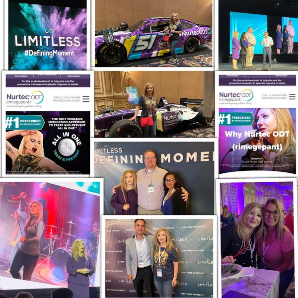 A collage capturing moments from a Limitless Defining Moment event, featuring presentations, race cars, and networking.