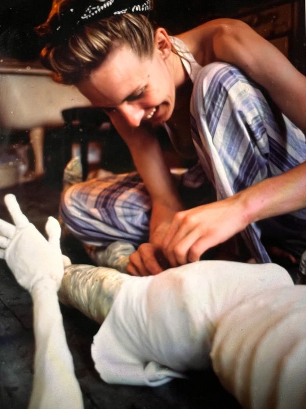 Greer making a doll in 4th apt. NYC about 1981 Photo from Mattress Factory's Greer Lankton Archives.