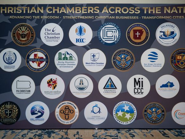 A banner showcasing logos of various Christian Chambers of Commerce across the nation.