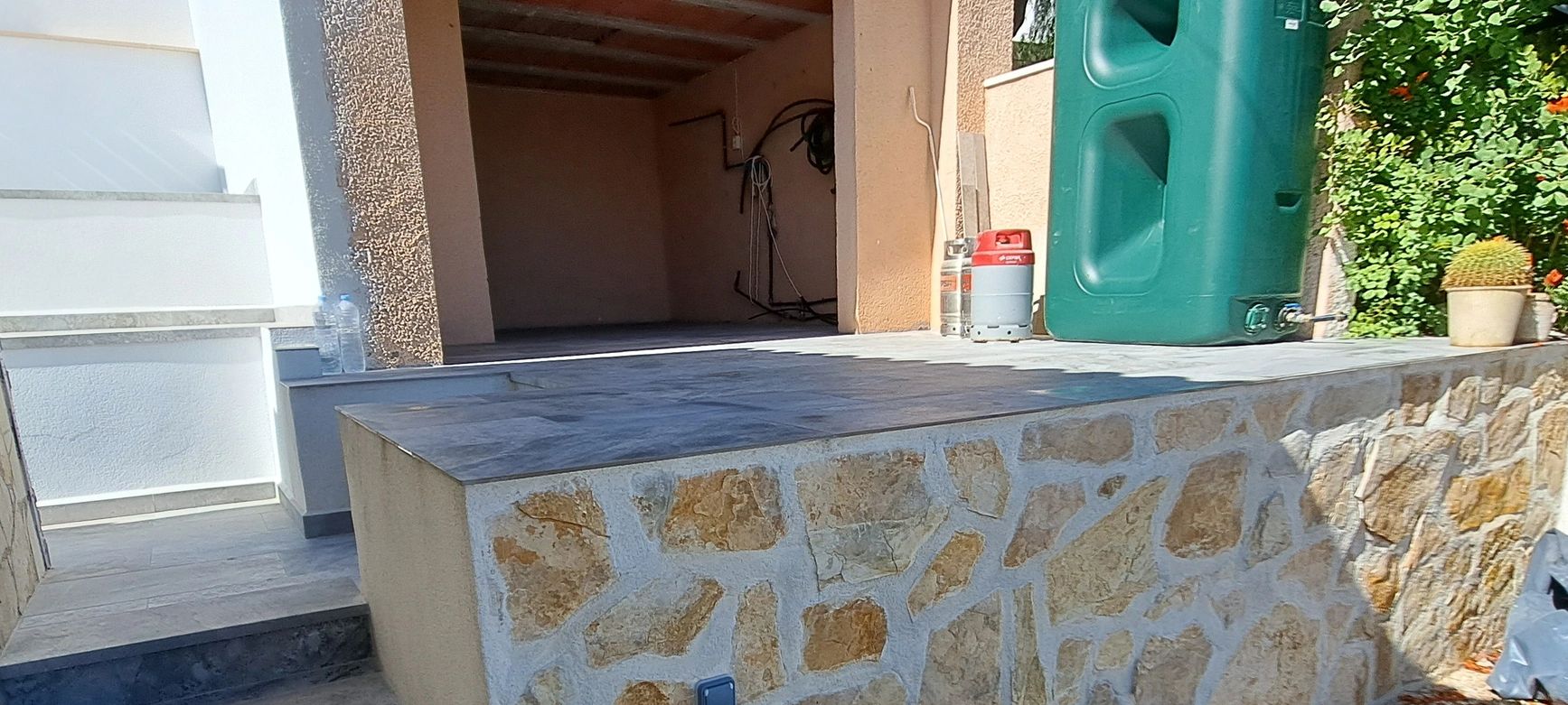 New terrace extention, stone wall with lime pointing & staircase