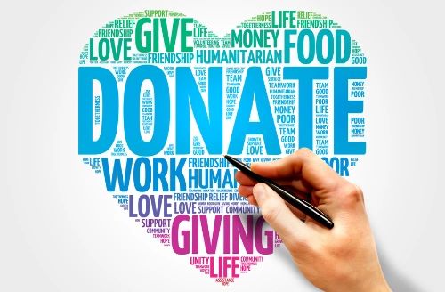 Image of heart shaped item with word within the heart like donate, work, give, friendship, etc.