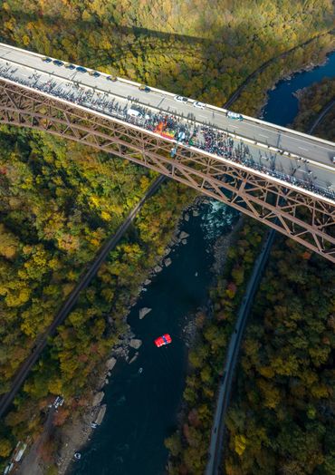 An aerial view of Bridge Day, New River Gorge, WV. 